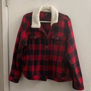 torrid Red & Black Buffalo Plaid Sherpa Collar Jacket